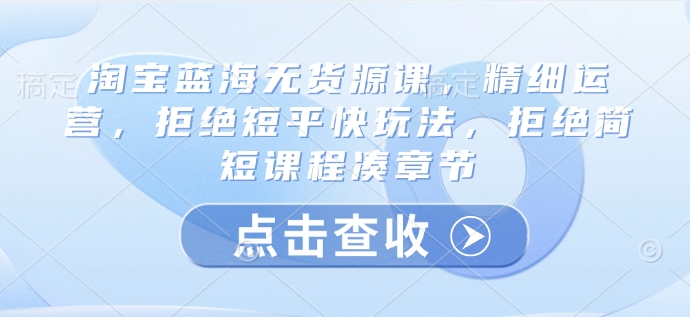 淘宝蓝海无货源课，精细运营，拒绝短平快玩法，拒绝简短课程凑章节-多多网创