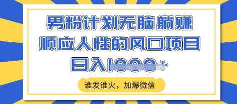男粉计划无脑躺Z，顺应人性的风口项目，谁发谁火，加爆微信，日入多张【揭秘】-多多网创