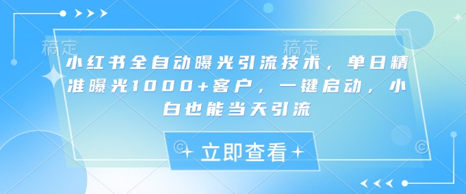 小红书全自动曝光引流技术，单日精准曝光1000+客户，一键启动，小白也能当天引流【揭秘】-多多网创